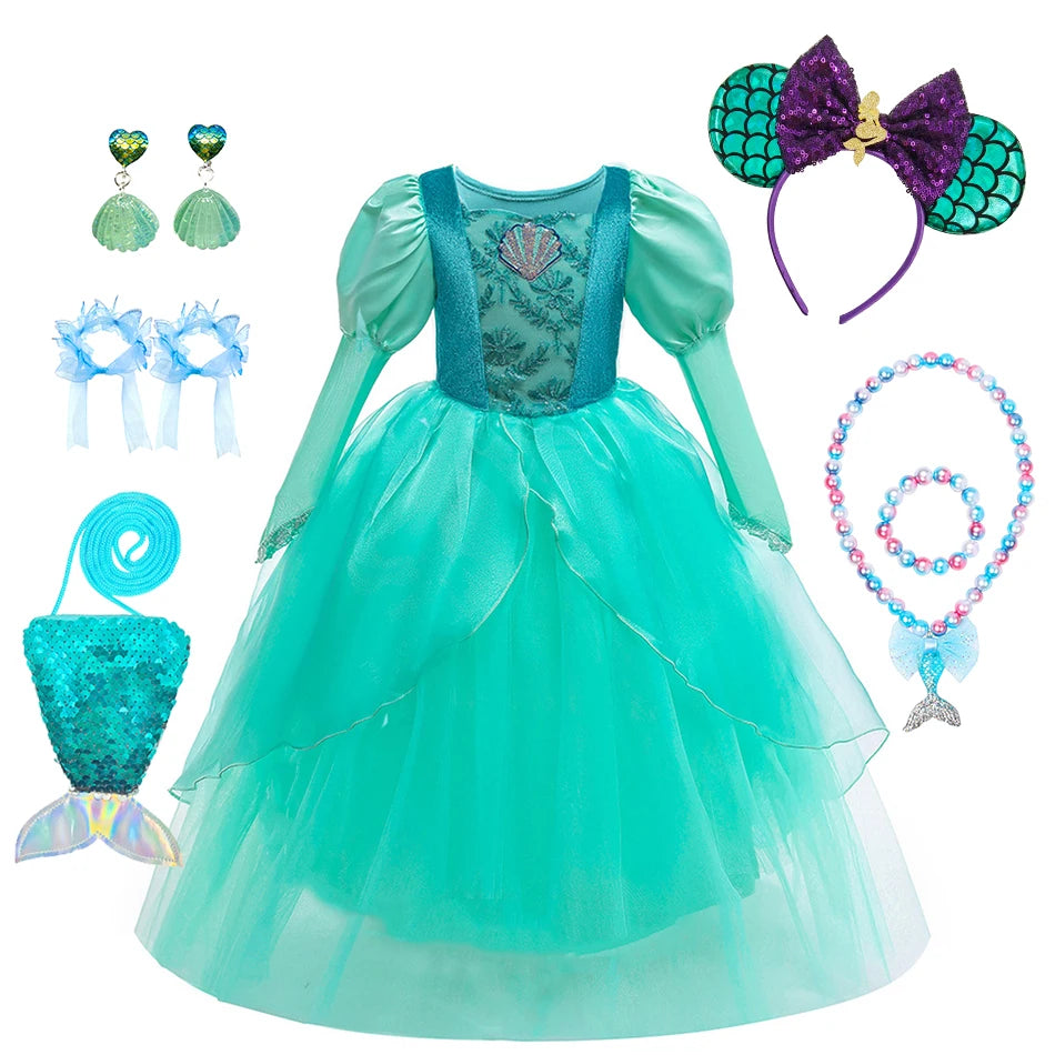 Girls’ Mermaid Princess Dress – Ariel-Inspired Costume Gown for Parties & Cosplay