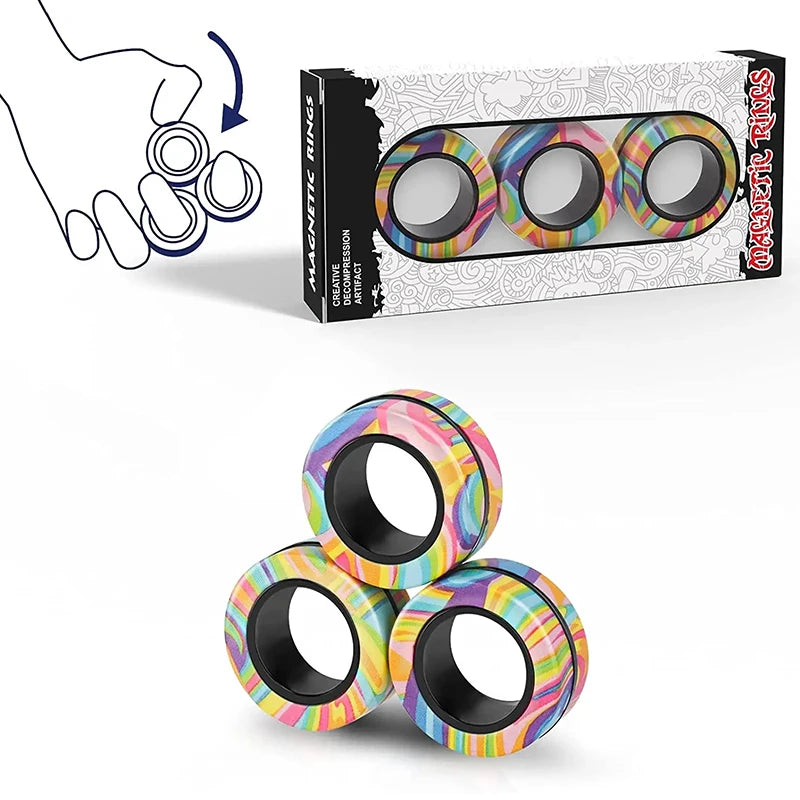 Magnetic Fidget Rings Set (3-Pack) – Stress Relief Toy for Kids, Teens & Adults